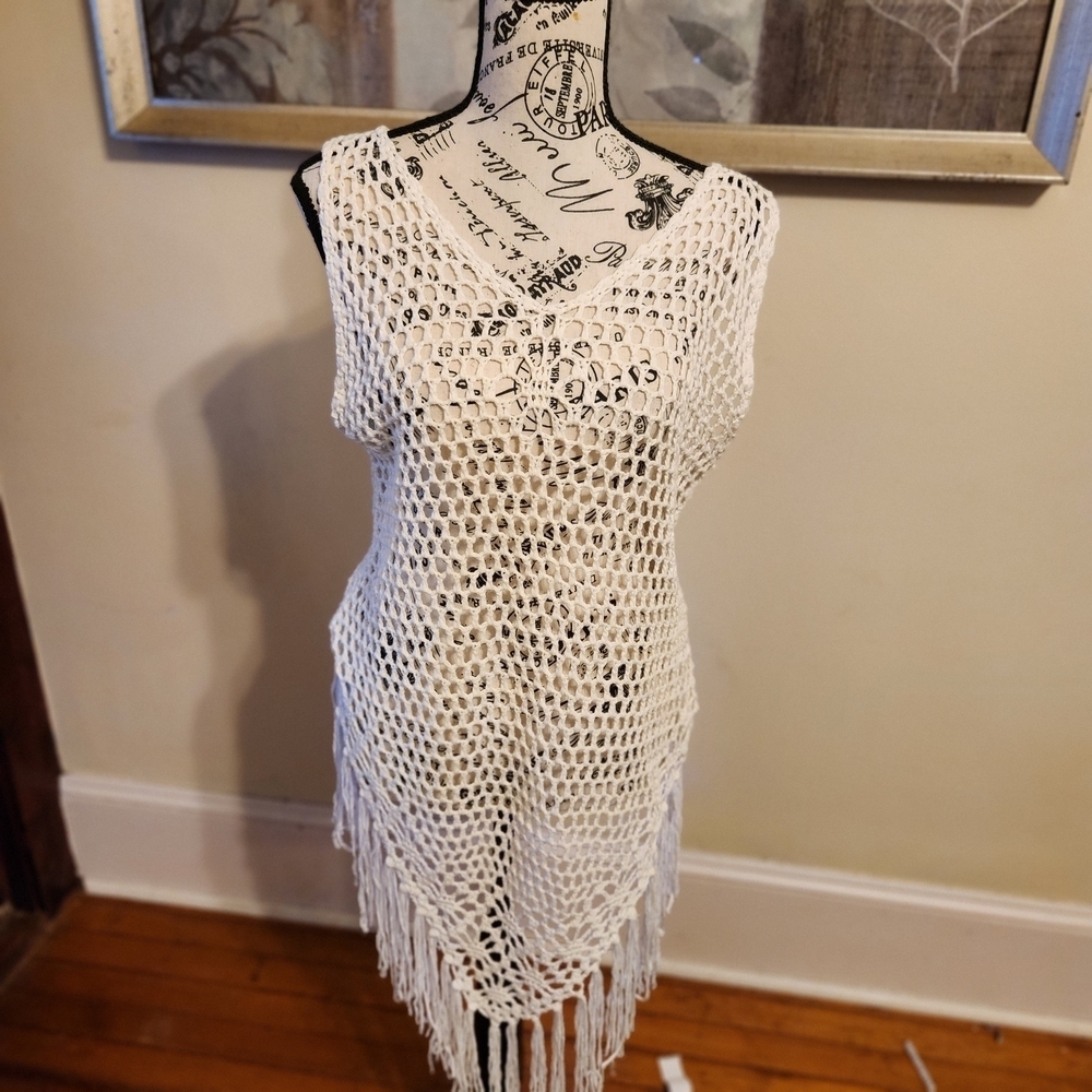 White Crochet Fringe Cover-Up